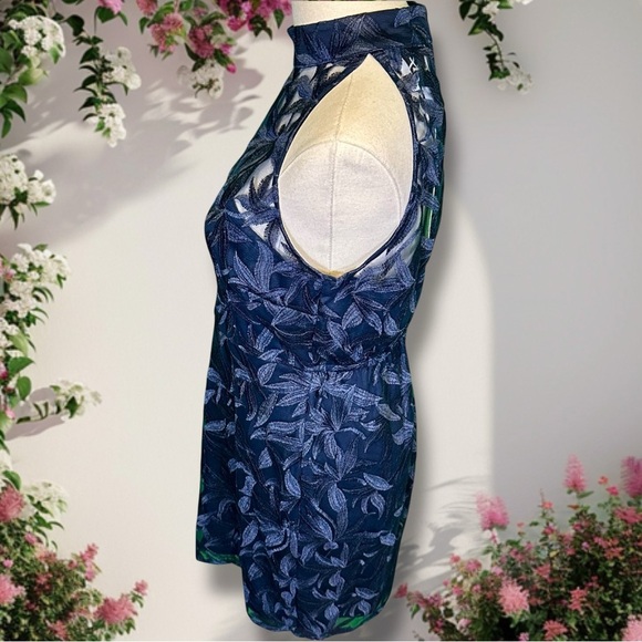 NWT Sam Edelman ‘Leafy Embroidery Halter Neck Mini Dress’ in Navy Blue Size 6 - Picture 7 of 15